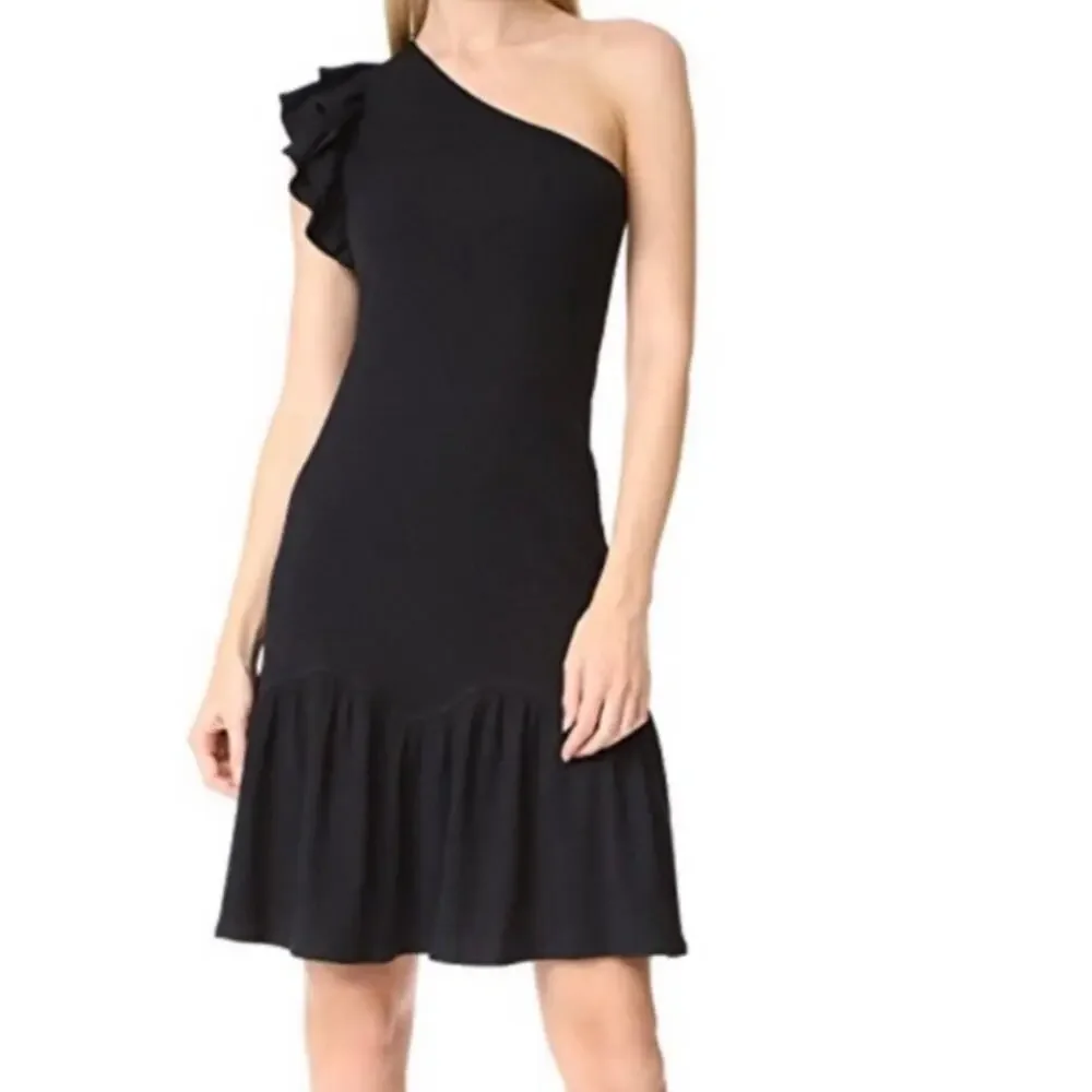 Rebecca Taylor One Shoulder Ribbed Black Jersey Dress Size XS
